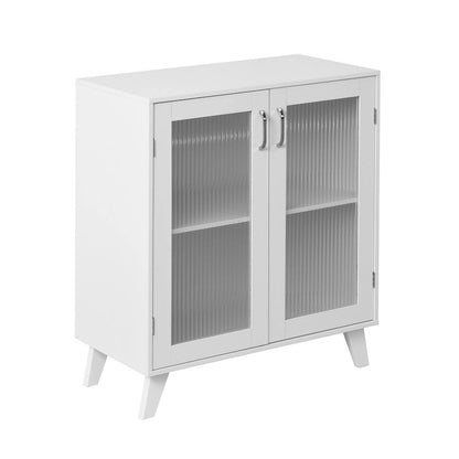Modern Bathroom Cabinet Storage Organizer with 2 Glass Doors and Adjustable Shelf,White