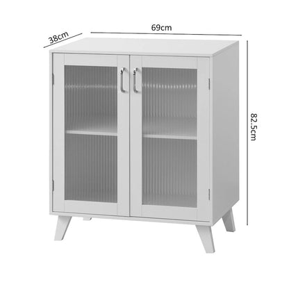 Modern Bathroom Cabinet Storage Organizer with 2 Glass Doors and Adjustable Shelf,White
