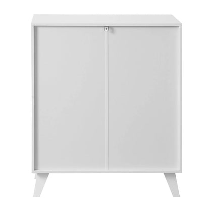 Modern Bathroom Cabinet Storage Organizer with 2 Glass Doors and Adjustable Shelf,White