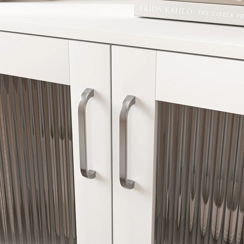 Modern Bathroom Cabinet Storage Organizer with 2 Glass Doors and Adjustable Shelf,White
