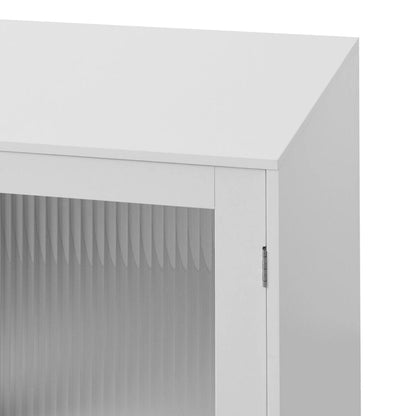 Modern Bathroom Cabinet Storage Organizer with 2 Glass Doors and Adjustable Shelf,White