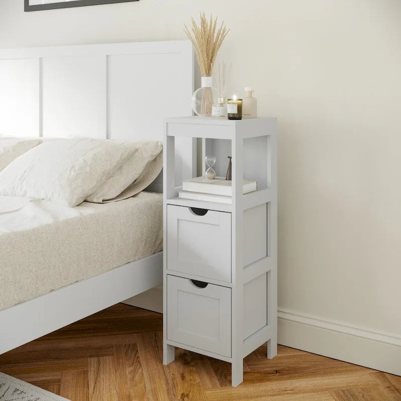 Farmhouse Bathroom Storage Organizer with Drawers and Open Shelf