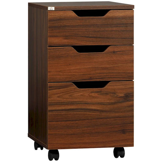 3 Drawer Office Storage Cabinet, Under Desk Cabinet with Wheels, Brown Wood Grain