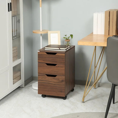 3 Drawer Office Storage Cabinet, Under Desk Cabinet with Wheels, Brown Wood Grain