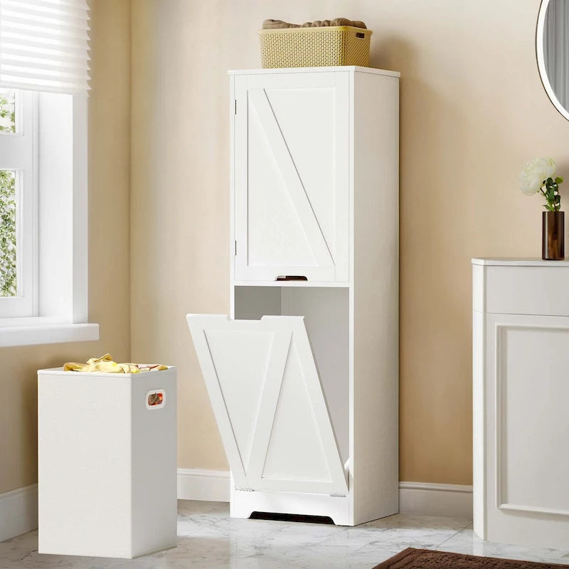 53-inch Tilt-Out Laundry Hamper Cabinet with Adjustable Shelves & Wheeled Basket