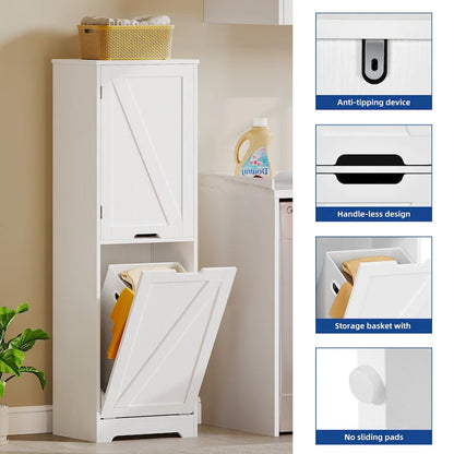 53-inch Tilt-Out Laundry Hamper Cabinet with Adjustable Shelves & Wheeled Basket