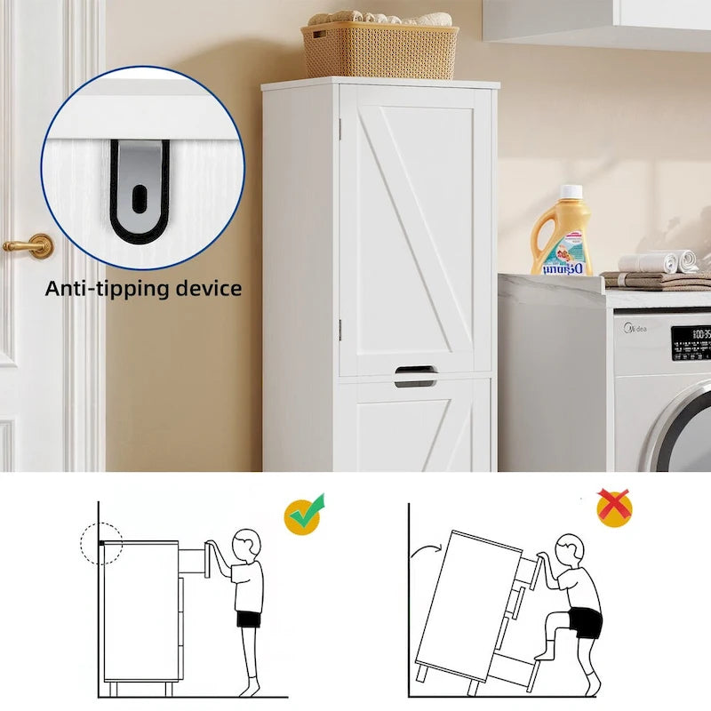53-inch Tilt-Out Laundry Hamper Cabinet with Adjustable Shelves & Wheeled Basket