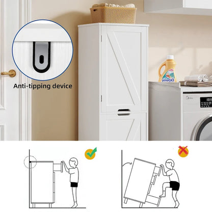 53-inch Tilt-Out Laundry Hamper Cabinet with Adjustable Shelves & Wheeled Basket