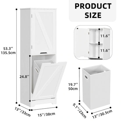 53-inch Tilt-Out Laundry Hamper Cabinet with Adjustable Shelves & Wheeled Basket