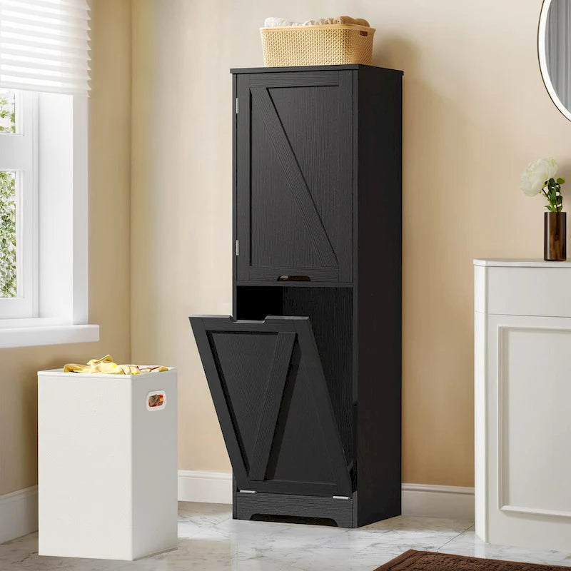 53-inch Tilt-Out Laundry Hamper Cabinet with Adjustable Shelves & Wheeled Basket