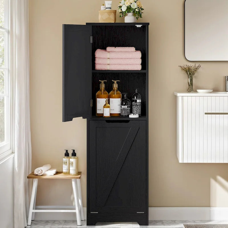 53-inch Tilt-Out Laundry Hamper Cabinet with Adjustable Shelves & Wheeled Basket