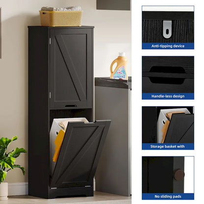 53-inch Tilt-Out Laundry Hamper Cabinet with Adjustable Shelves & Wheeled Basket