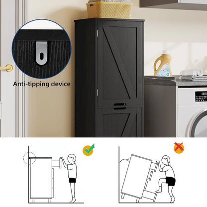 53-inch Tilt-Out Laundry Hamper Cabinet with Adjustable Shelves & Wheeled Basket