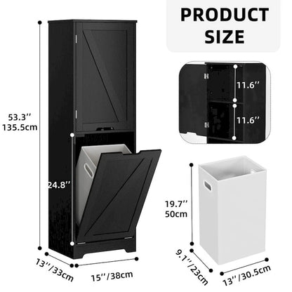 53-inch Tilt-Out Laundry Hamper Cabinet with Adjustable Shelves & Wheeled Basket