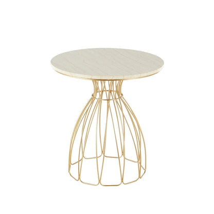 Metal Flower Inspired Side End Accent Table with Cream Marble Tabletop - Gold -