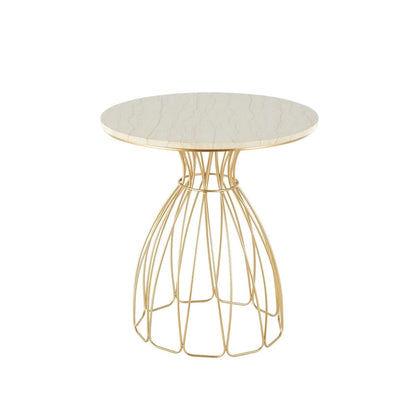 Metal Flower Inspired Side End Accent Table with Cream Marble Tabletop - Gold -