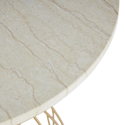 Metal Flower Inspired Side End Accent Table with Cream Marble Tabletop - Gold -