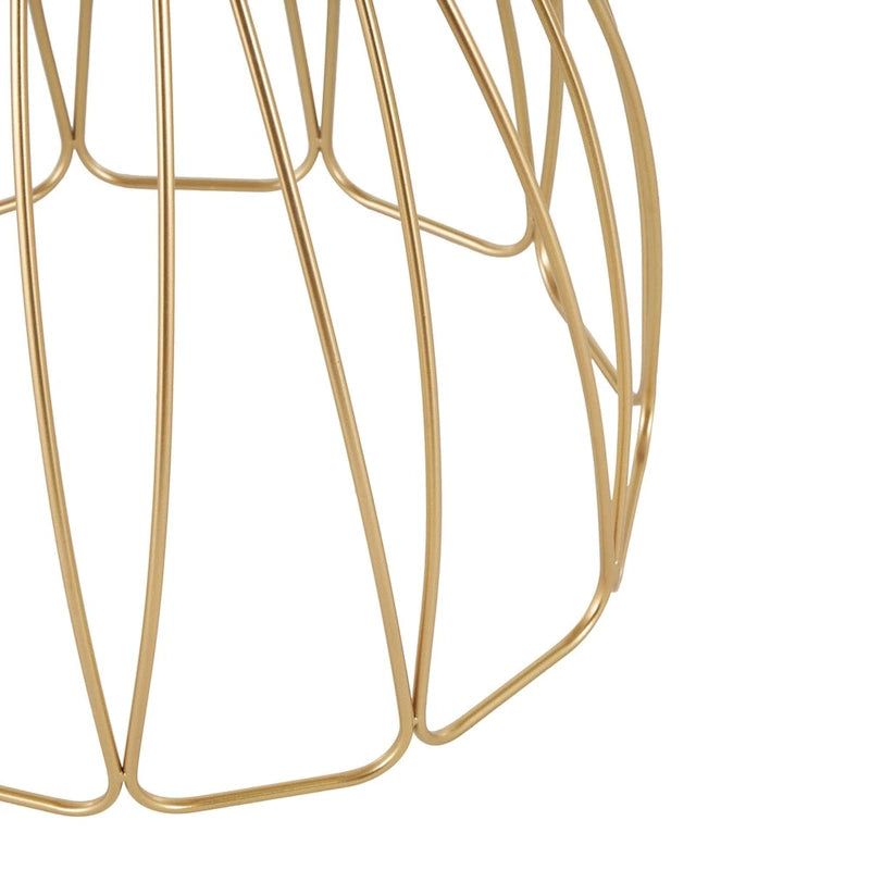 Metal Flower Inspired Side End Accent Table with Cream Marble Tabletop - Gold -