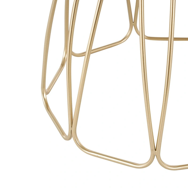 Metal Flower Inspired Side End Accent Table with Cream Marble Tabletop - Gold -
