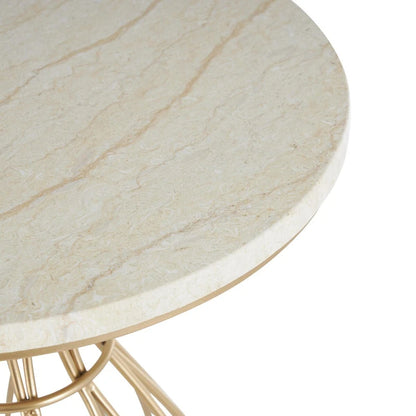 Metal Flower Inspired Side End Accent Table with Cream Marble Tabletop - Gold -